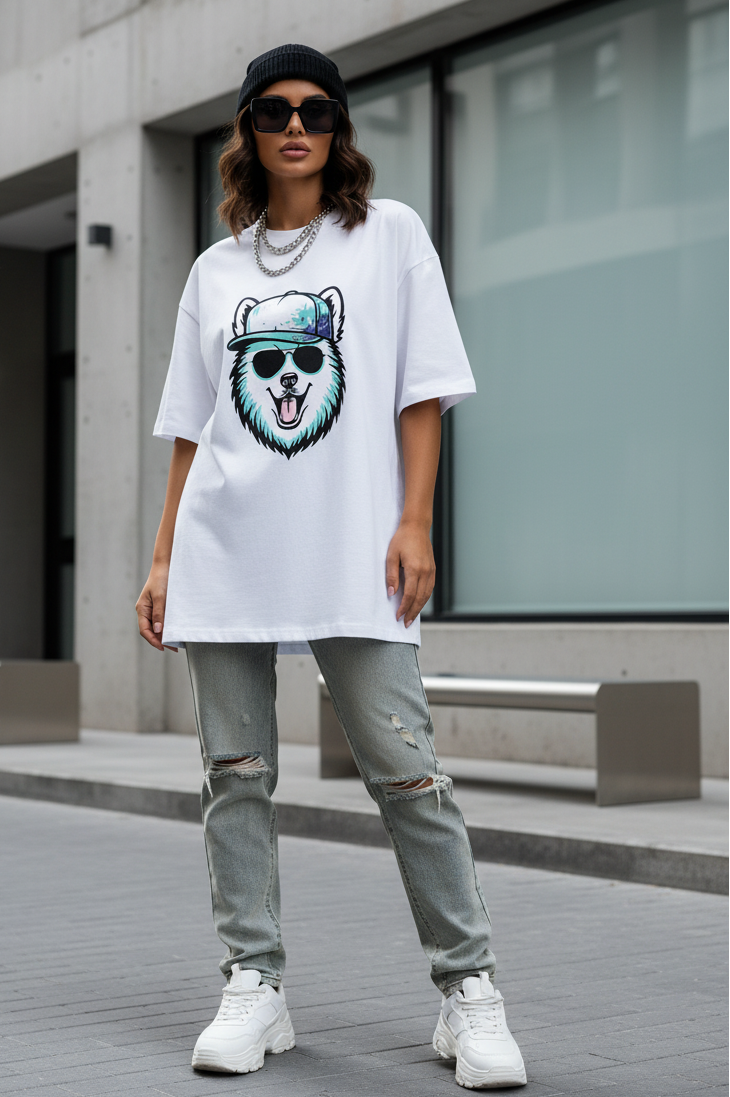 Model trägt Hunde-T-Shirt